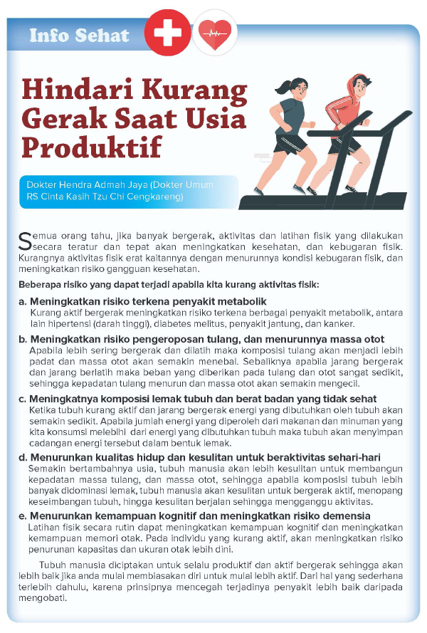 Hindari Kurang Gerak Saat Usia Produktif